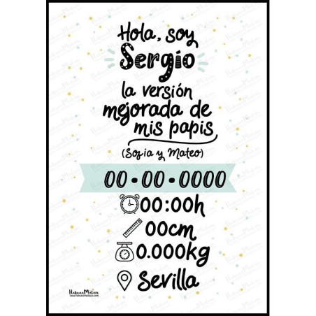 Lámina natalicio personalizada - Soy la versión mejorada de mis papis Lámina natalicio personalizada - Soy la versión mejorada de mis papis
