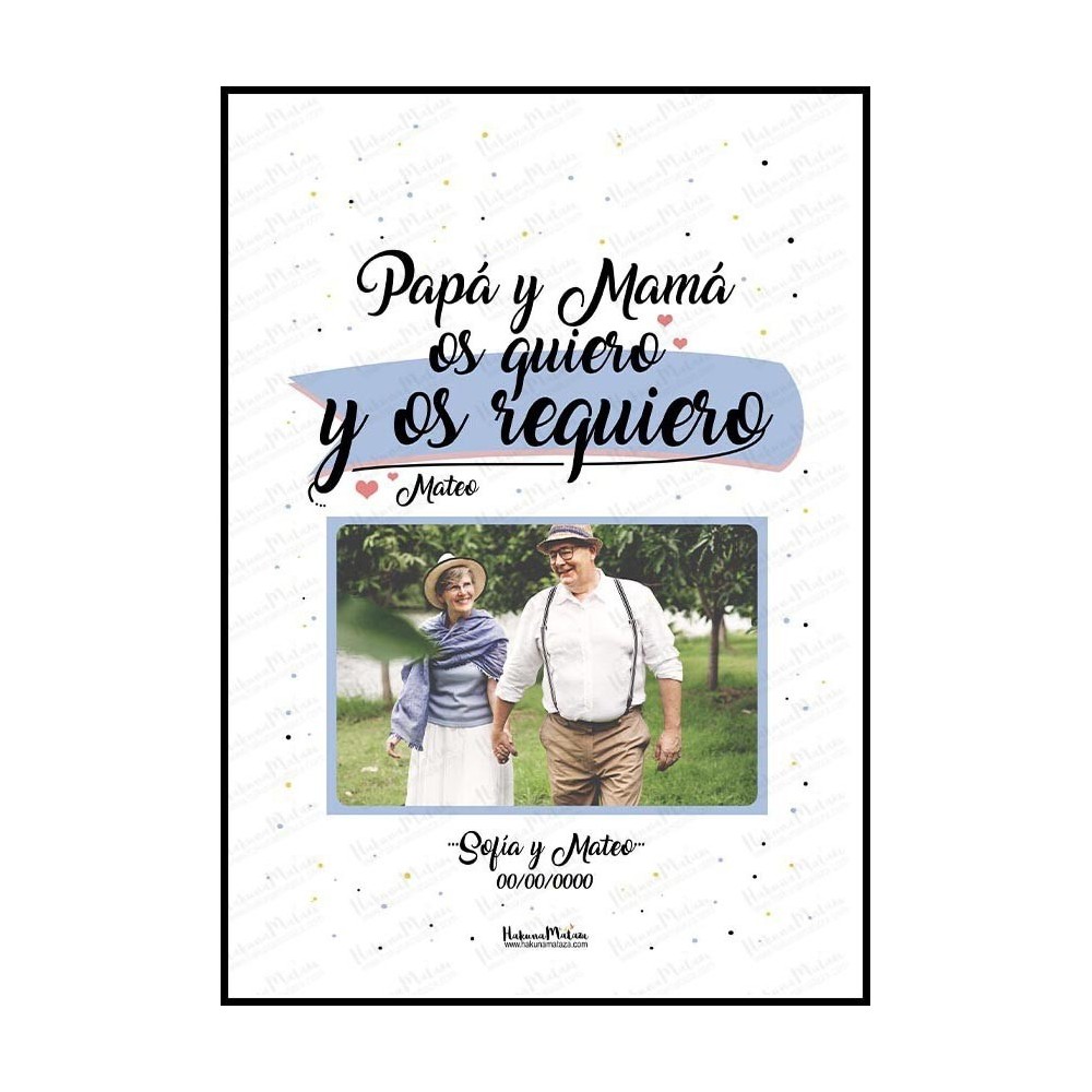 Lámina con foto - Papá y Mamá os quiero y os requiero