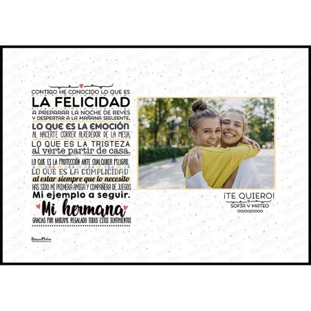 Lámina personalizada con foto - Hermano contigo he conocido lo que es la felicidad Lámina personalizada con foto - Hermano contigo he conocido lo que es la felicidad