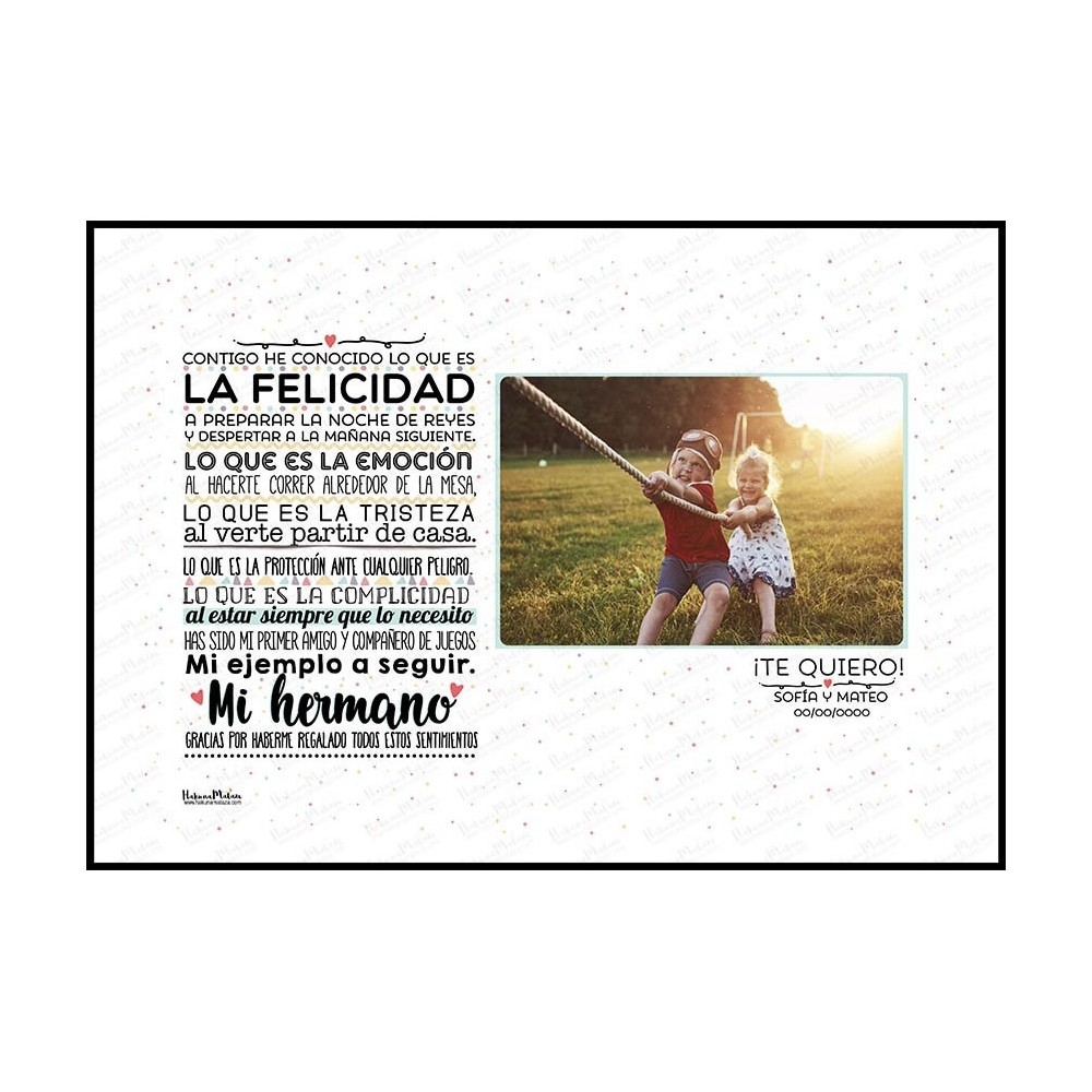 Detalle del diseño de la lámina con la frase "Contigo he conocido lo que es la felicidad"