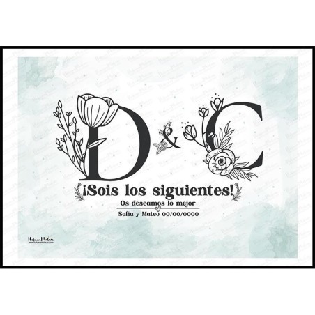 Diseño completo de la lámina personalizada con iniciales para boda