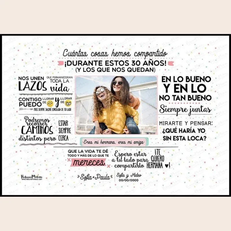 Lámina con foto personalizada - HERMANA Cuántas cosas hemos compartido · detalle