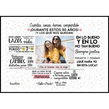Lámina con foto personalizada - HERMANA Cuántas cosas hemos compartido