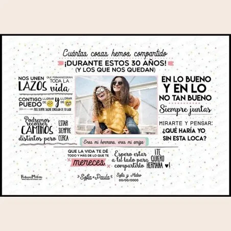 Lámina con foto personalizada - HERMANA Cuántas cosas hemos compartido · detalle
