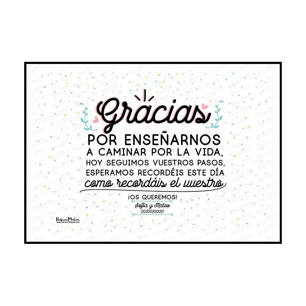 Lámina personalizada - Gracias por enseñarnos a caminar por la vida