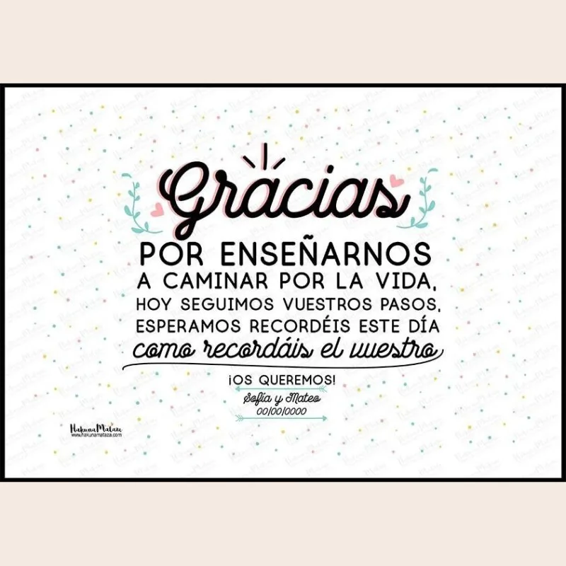 Lámina personalizada - Gracias por enseñarnos a caminar por la vida · detalle