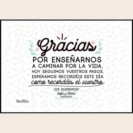 Lámina personalizada - Gracias por enseñarnos a caminar por la vida · detalle