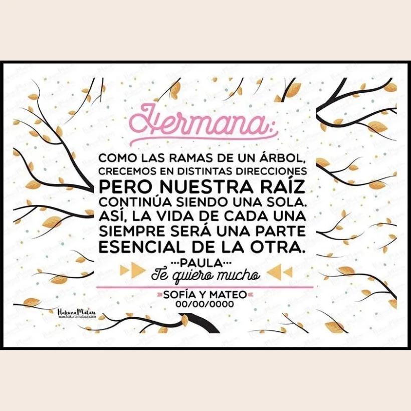 Lámina - Hermana como las ramas de un árbol | Hakuna Mataza 2