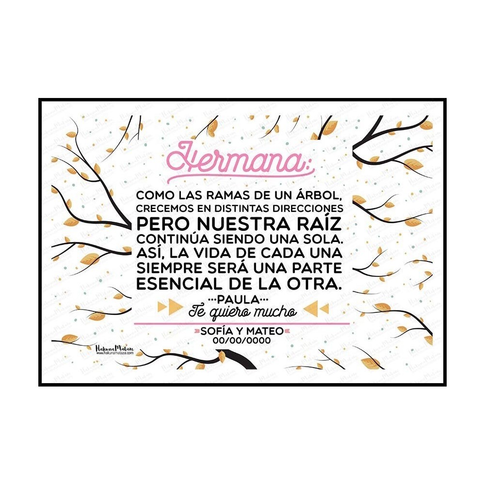 Detalle del diseño de la lámina "Hermana: Como las ramas de un árbol".