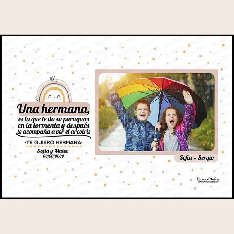 Lámina personalizada con foto - Una hermana es la que te da su paraguas · detalle