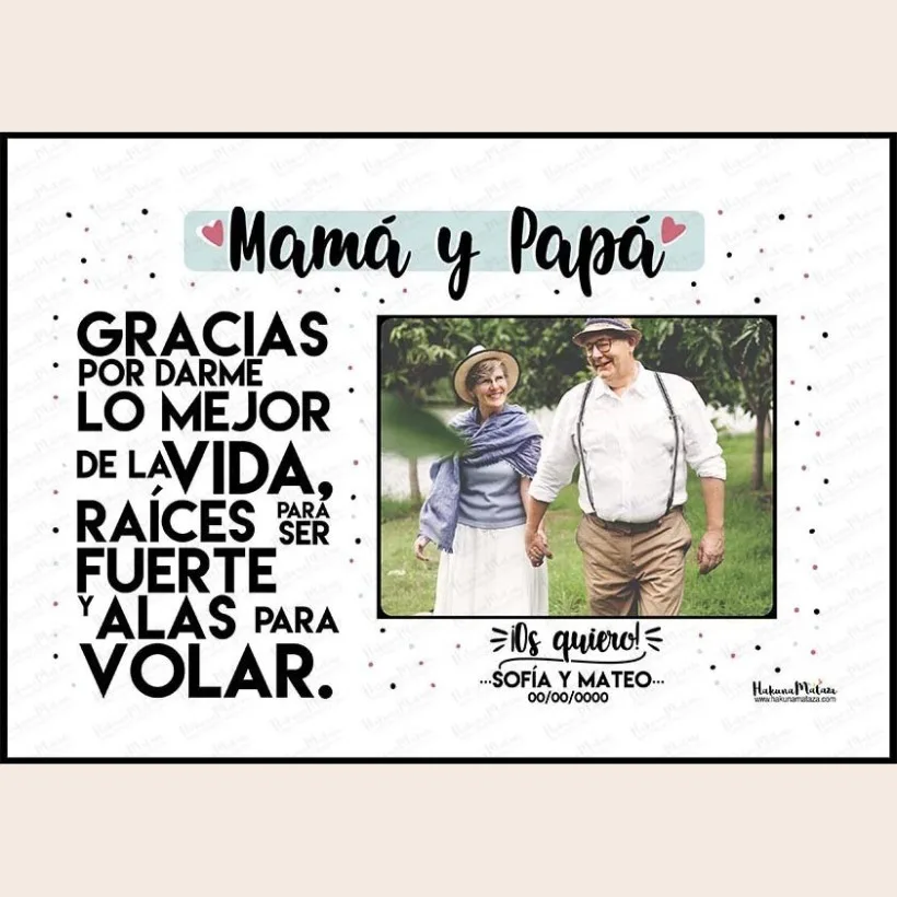 Lámina personalizada con foto - Mamá y Papá gracias por darme lo mejor | Hakuna Mataza 2