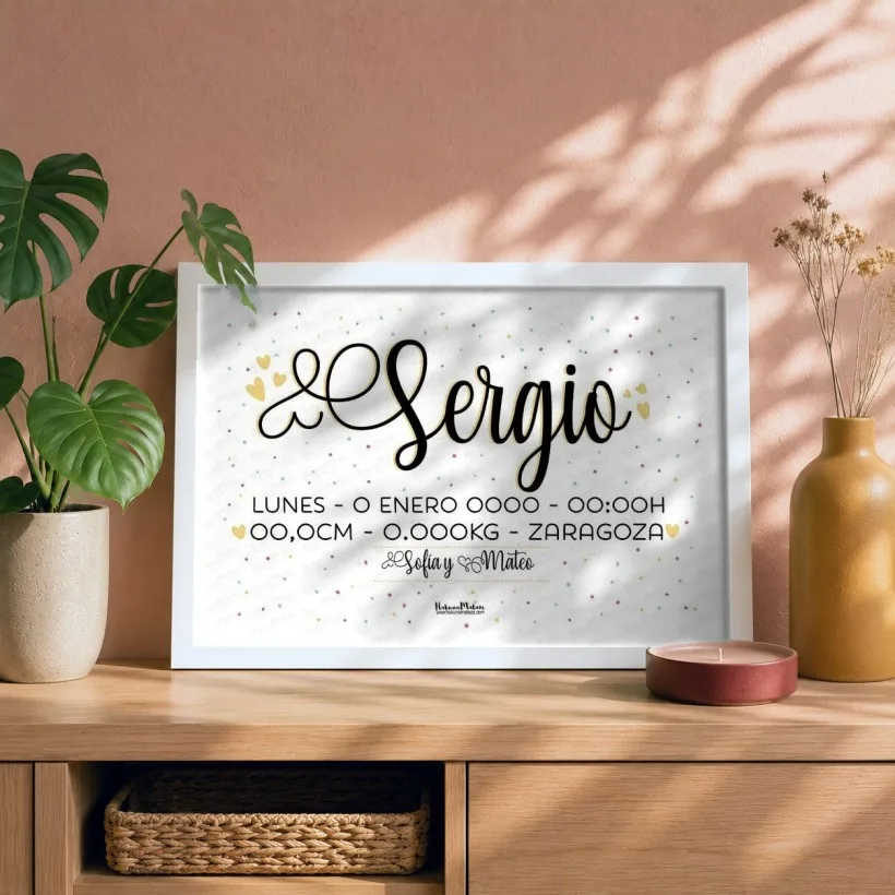 Lámina natalicio personalizada - Nombre en grande con ornamentos | Hakuna Mataza