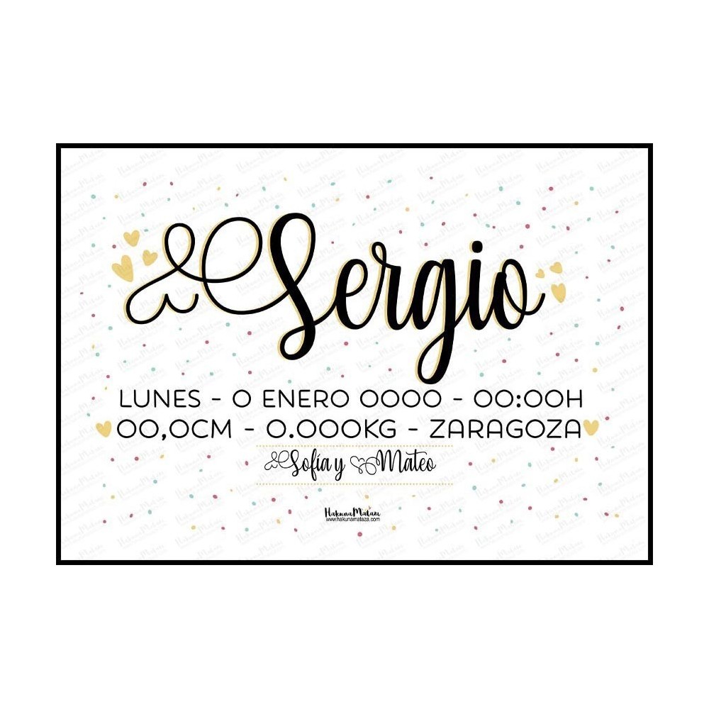 Lámina natalicio personalizada - Nombre en grande con ornamentos