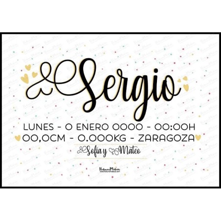 Lámina natalicio personalizada - Nombre en grande con ornamentos