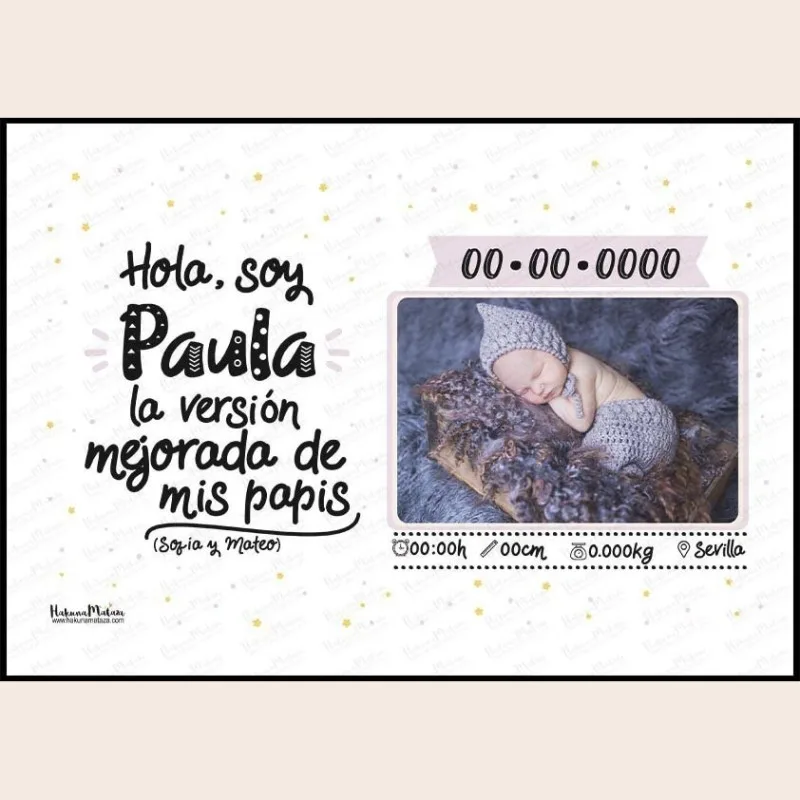 Lámina Natalicio con foto - Soy la versión mejorada rosa | Hakuna Mataza