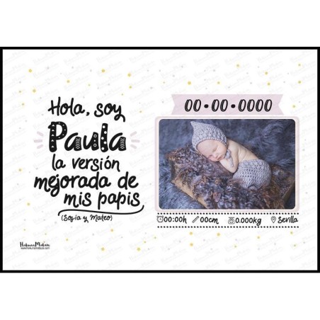 Lámina Natalicio con foto - Soy la versión mejorada rosa