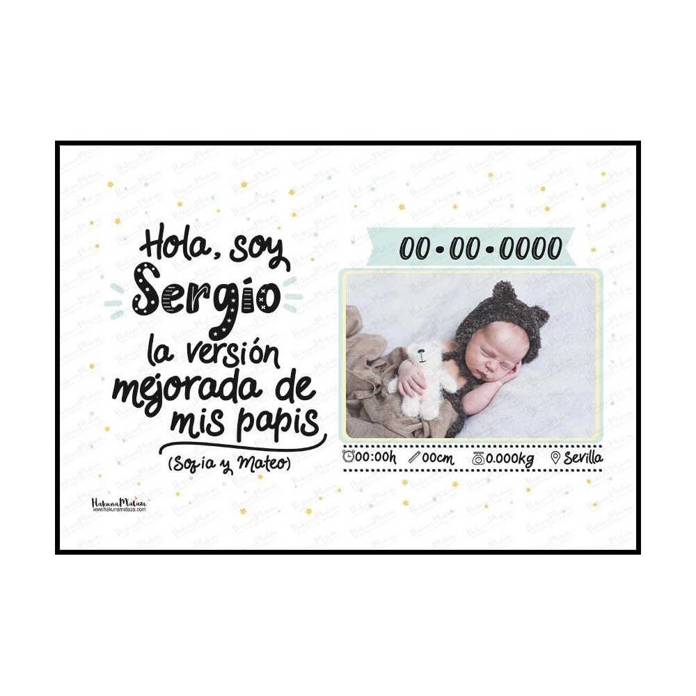 Lámina natalicio personalizada con foto - Soy la versión mejorada de mis papis
