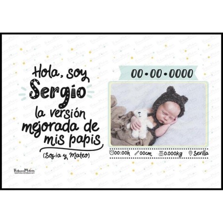 Lámina natalicio personalizada con foto - Soy la versión mejorada de mis papis