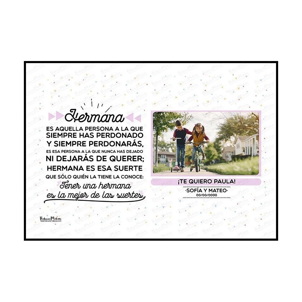 Lámina con foto - Tener una hermana es la mejor de las suertes