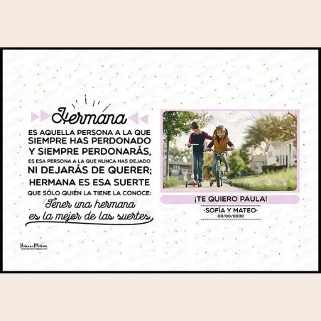Lámina personalizada con foto - Tener una hermana es la mejor de las suertes · detalle