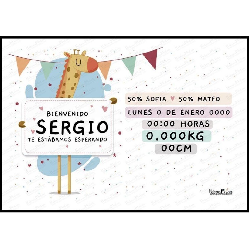 Lámina natalicio personalizada - Bienvenido bebé con...