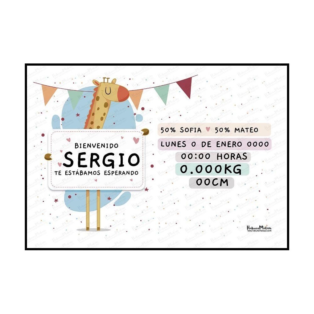 Lámina natalicio personalizada - Bienvenido...