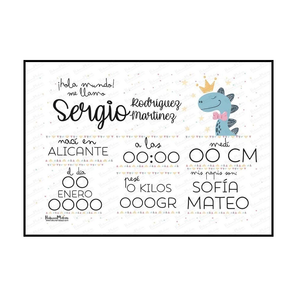Lámina natalicio personalizada - Bienvenida al mundo dinosaurio