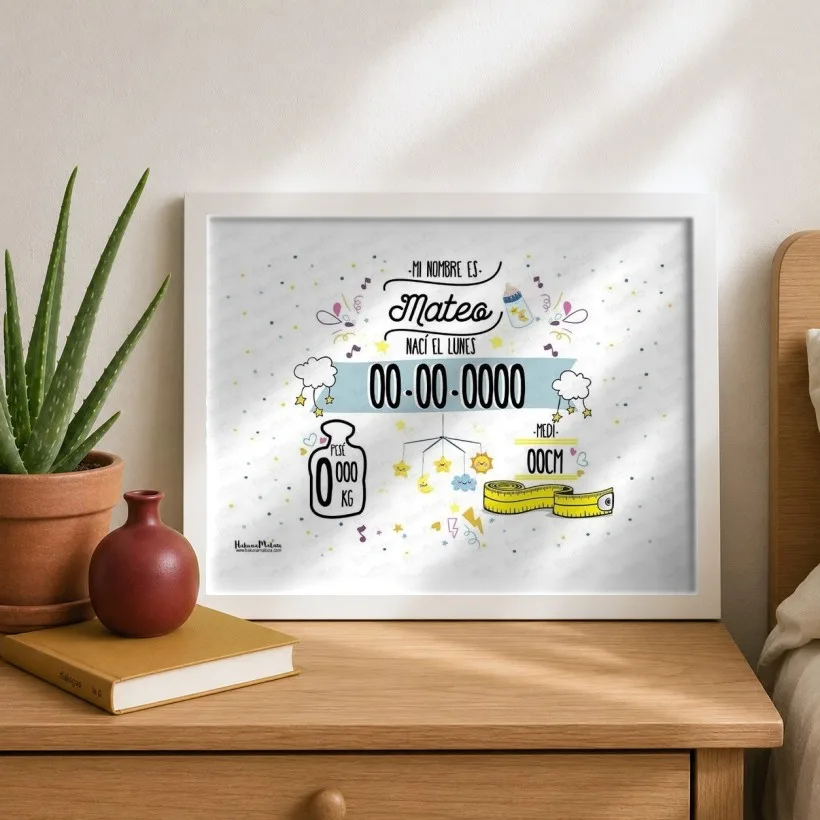 Lámina natalicio personalizada - Datos del bebé con diseño infantil | Hakuna Mataza