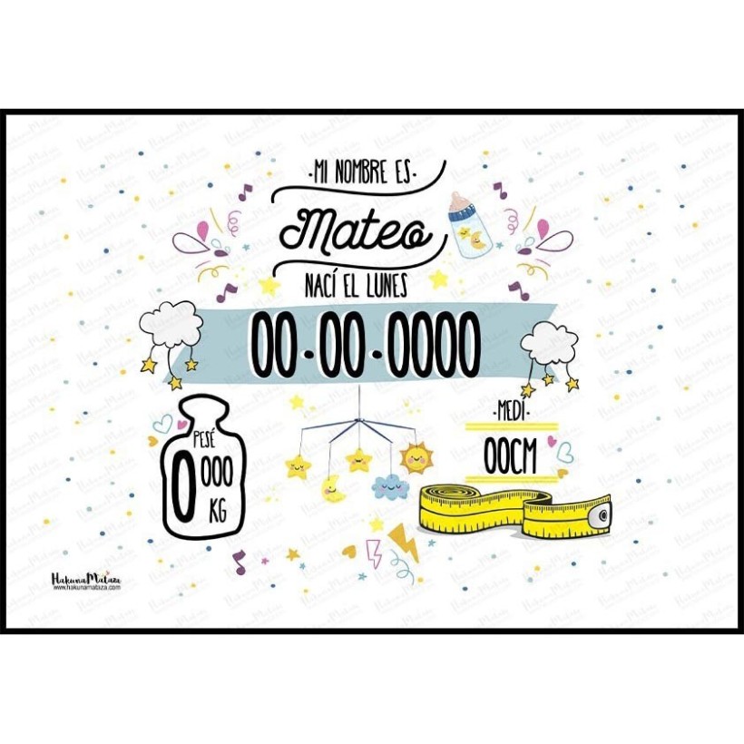 Lámina natalicio personalizada - Datos del bebé con...