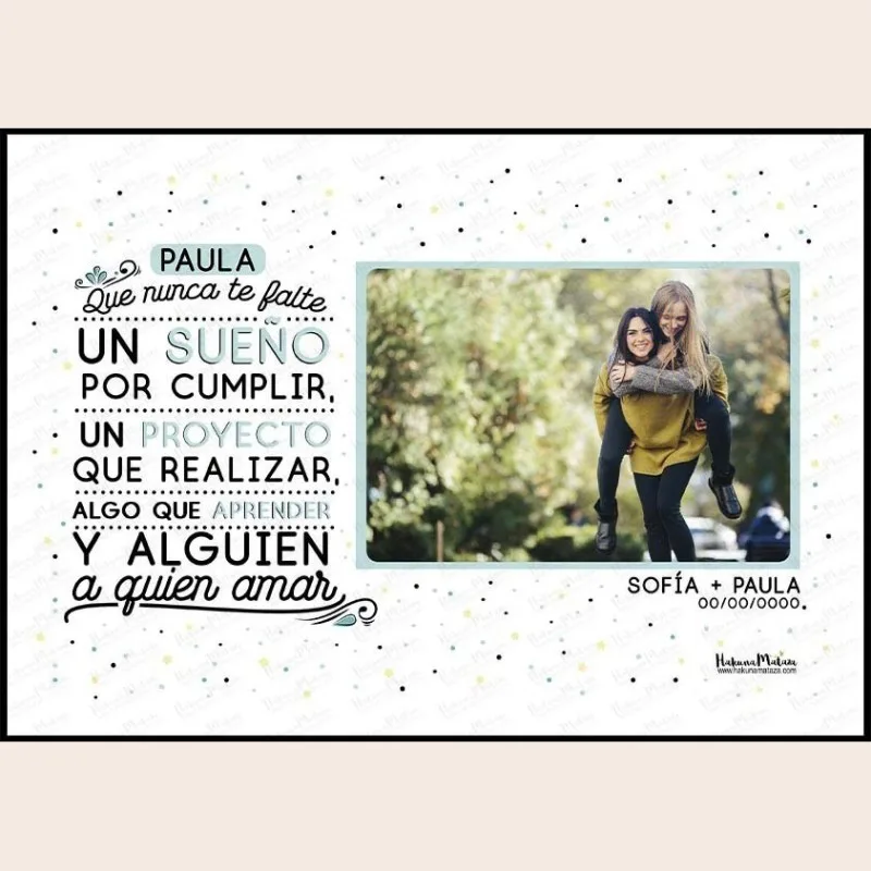Lámina personalizada con foto - Que nunca te falte · detalle