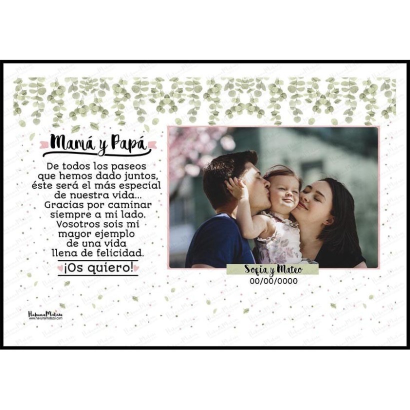 Diseño completo de la lámina personalizada con foto “Gracias por caminar siempre a mi lado”.