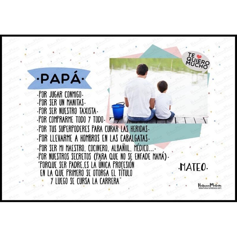 Lámina personalizada con foto - Papá te quiero porque