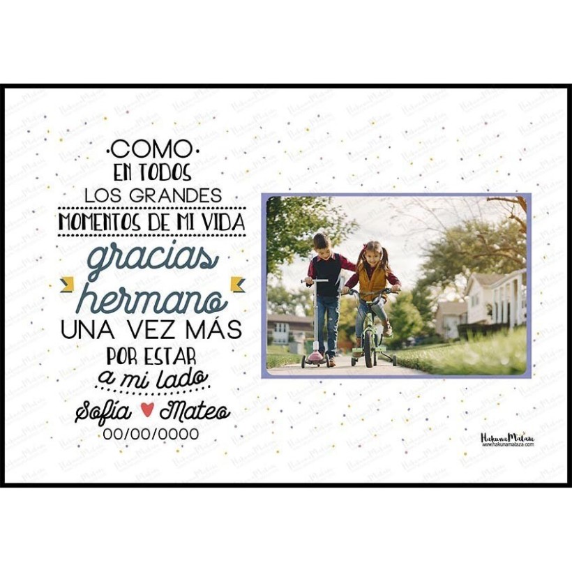 Diseño completo de la lámina personalizada con foto “Gracias hermano”.