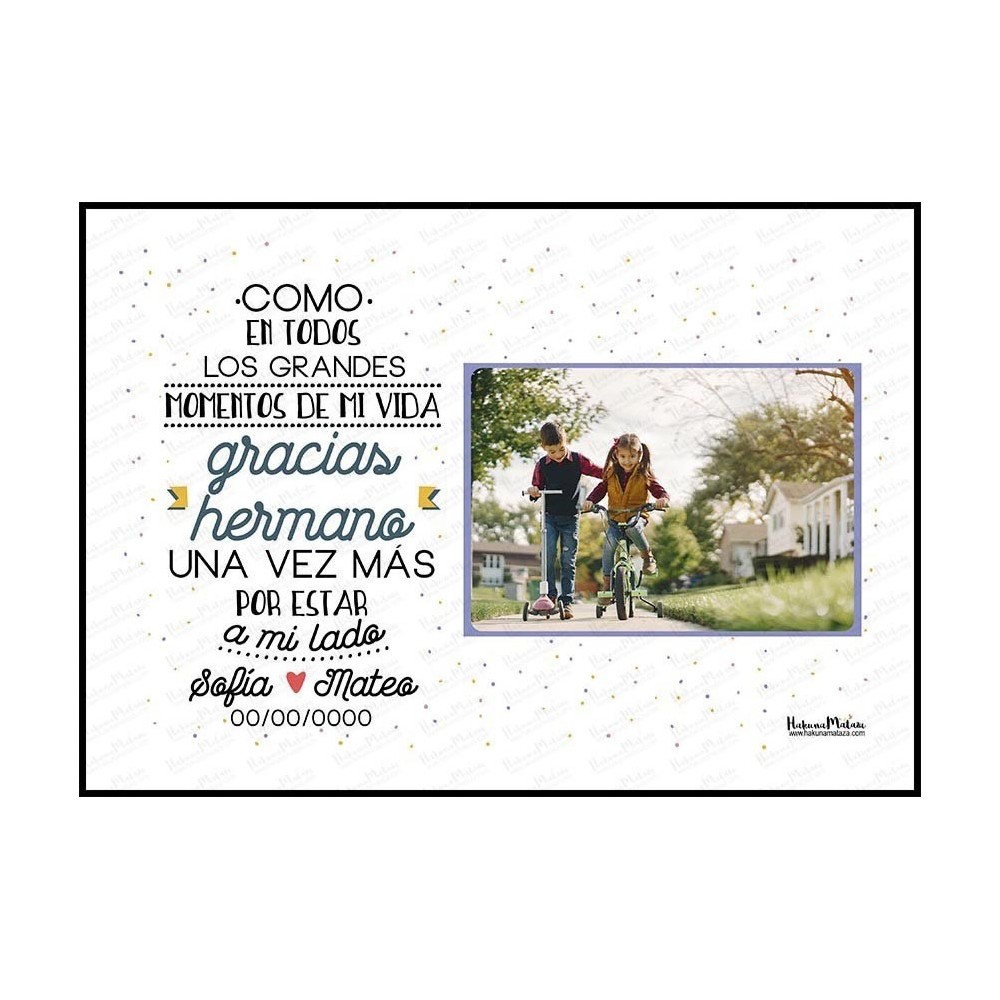 Diseño completo de la lámina personalizada con foto “Gracias hermano”.