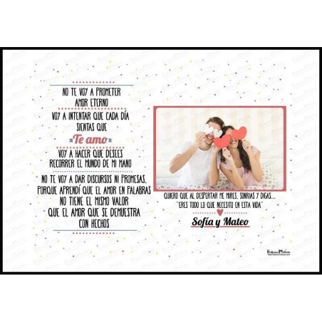 Diseño completo de la lámina personalizada con foto “No te voy a prometer”.