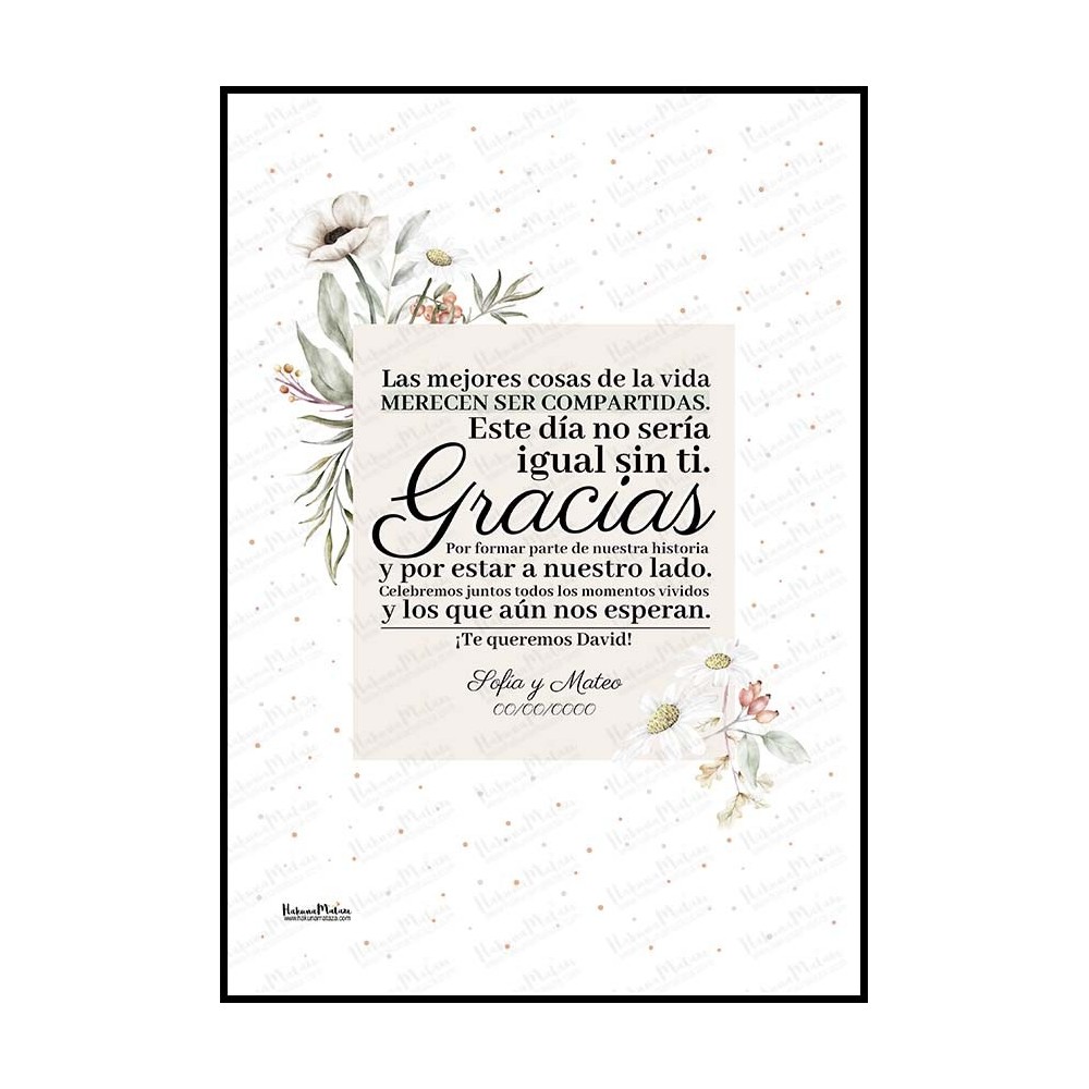 Diseño completo de la lámina de agradecimiento personalizada