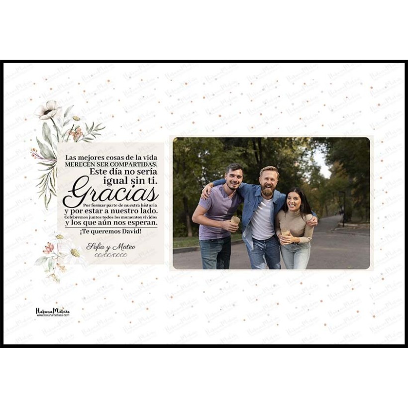 Diseño completo de la lámina de agradecimiento con foto