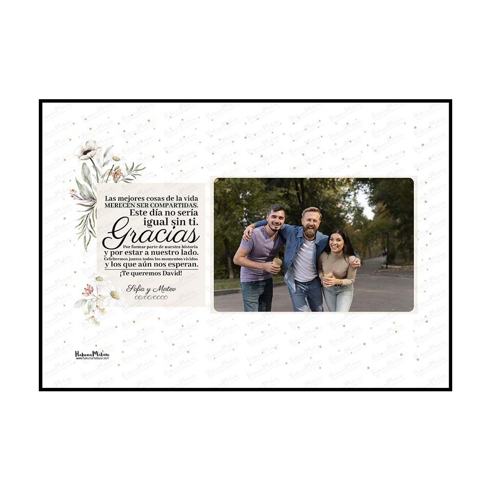 Diseño completo de la lámina de agradecimiento con foto
