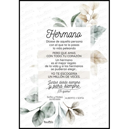 Diseño completo de la lámina personalizada “Hermano / Hermana”.