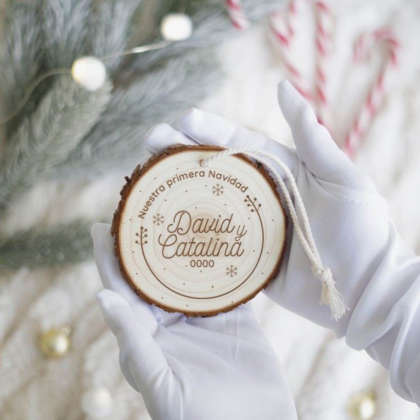 Rodaja árbol de navidad personalizada - Pareja