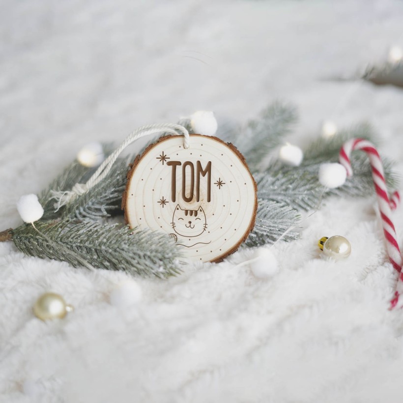Rodaja árbol de navidad personalizada - Gato
