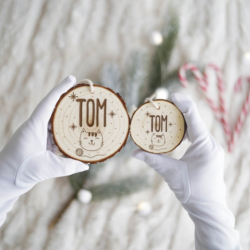 Rodaja árbol de navidad personalizada - Gato 2