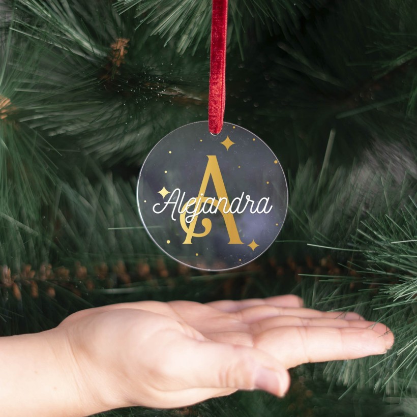 Bola de Navidad plana redonda - Inicial y nombre