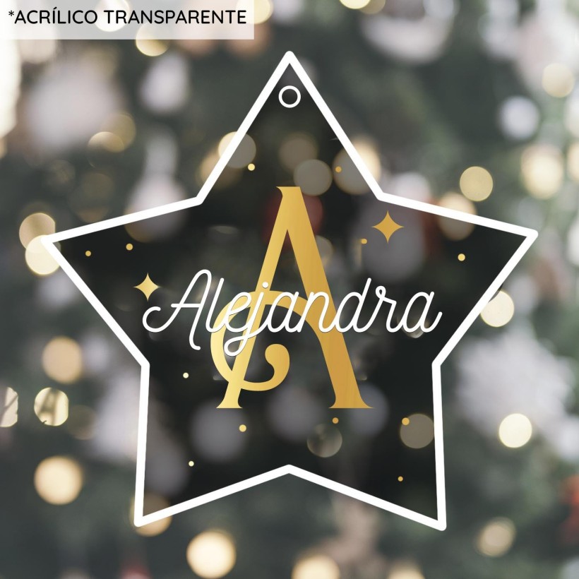 Adorno acrílico Navidad estrella - Inicial y nombre