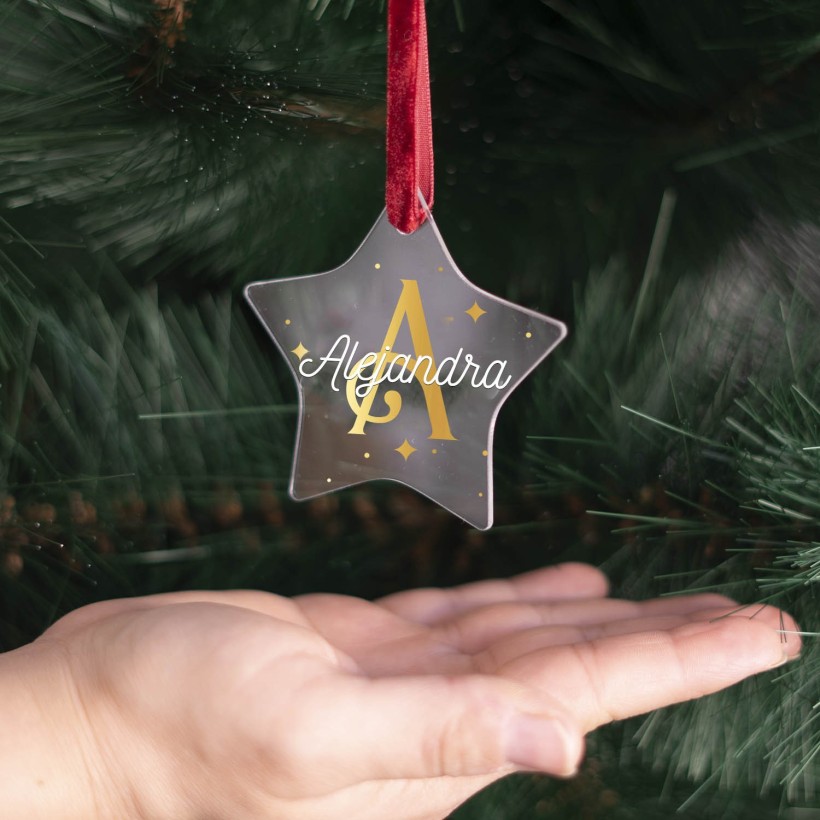 Bola de Navidad plana estrella - Inicial y nombre