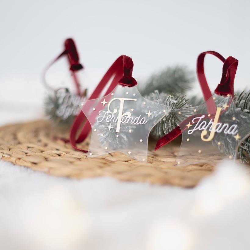 Adorno acrílico Navidad estrella - Inicial y nombre