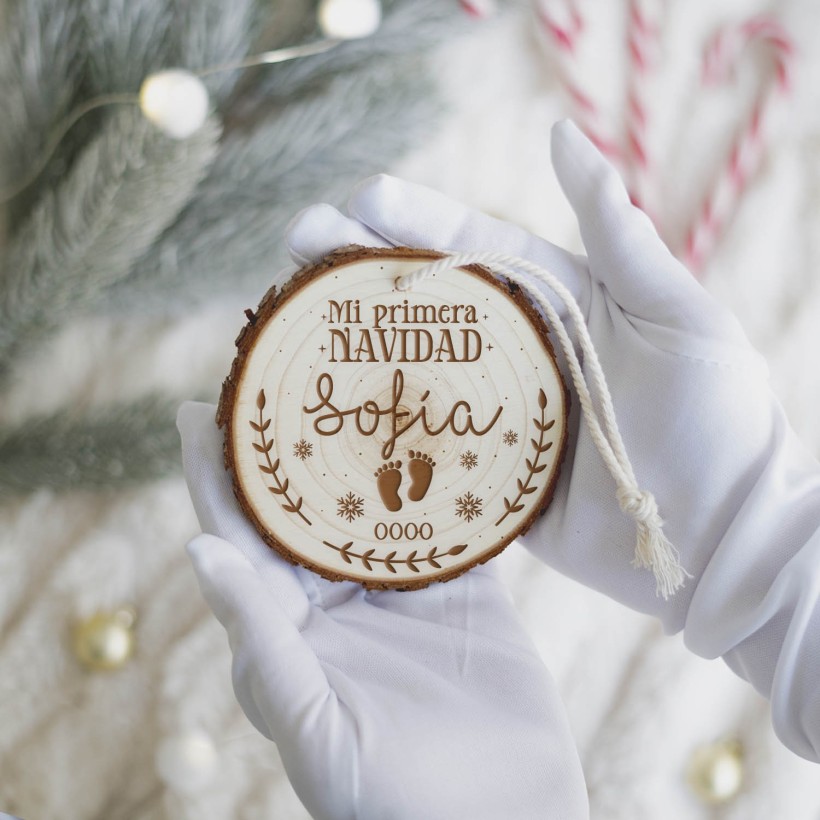 Rodaja árbol de navidad personalizada - Primera Navidad bebé