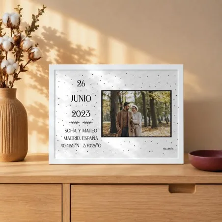 Lámina personalizada con foto fecha y coordenadas – El lugar donde empezó todo | Hakuna Mataza
