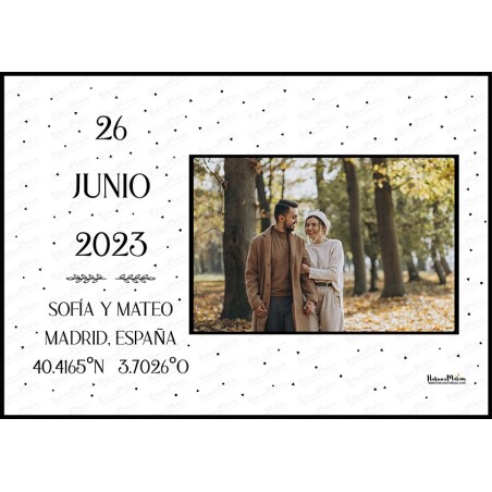 lámina personalizada con foto fecha nombres y coordenadas