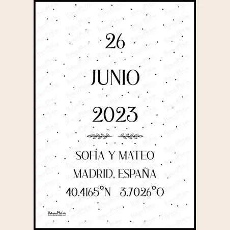 Lámina personalizada fecha y coordenadas – El lugar donde empezó todo · detalle